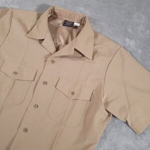 Flying‎ Cross US Navy Uniform Shirt Mens Medium Khaki Short Sleeve Wool Blend